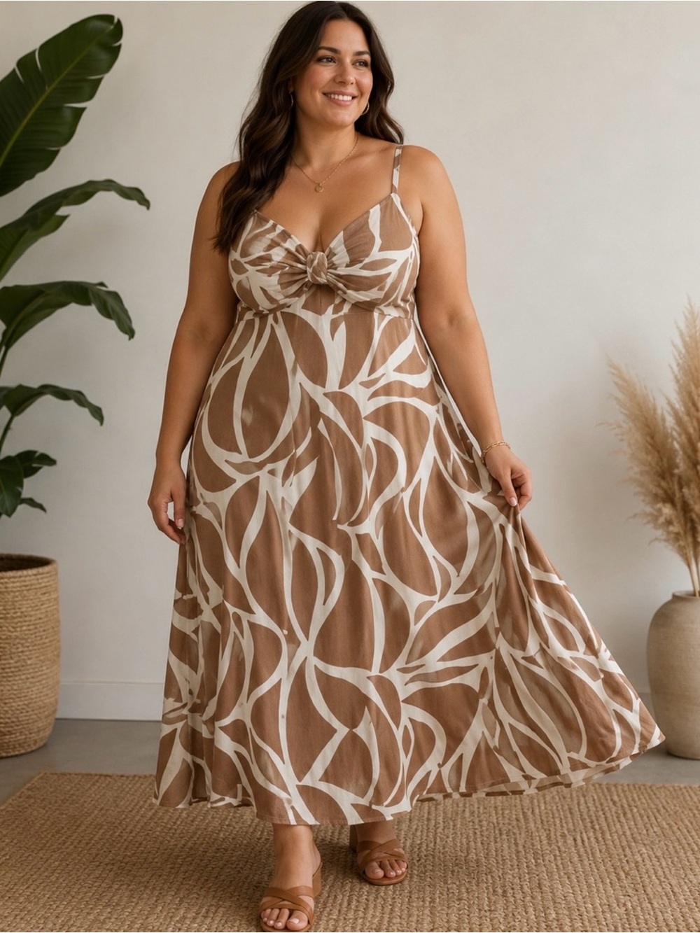 1.STATE Summer Dress sz XL
Brown & Cream Backless Twist-Front Maxi Dress